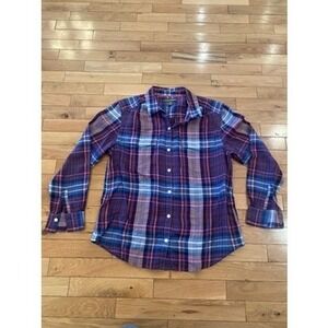 Tommy Bahama Plaid Button Down Shirt Women Medium Blue Pink White Long Sleeve